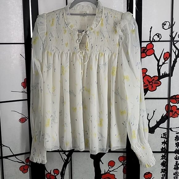 Aritzia Wilfred Castello Blouse Light Birch/Citron Medium - Picture 2 of 12